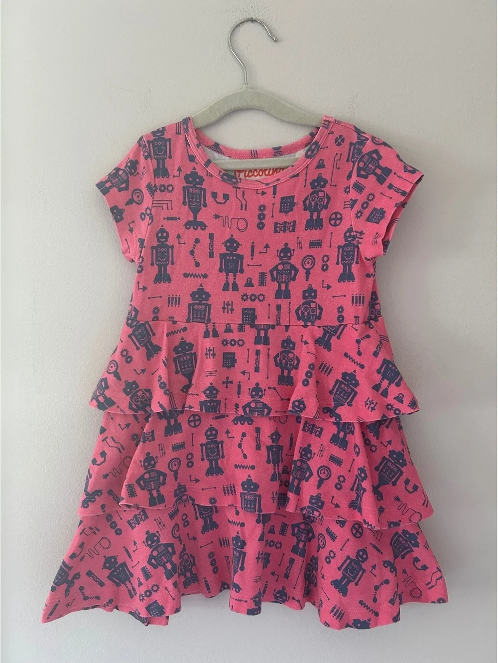 Piccolina 100% CottonTiered Robot Print Dress Size 2T